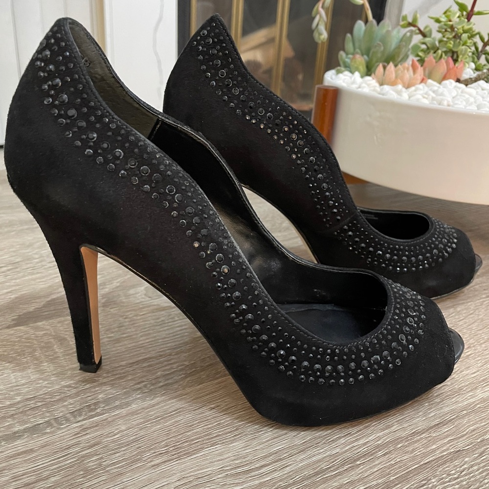 WHBM Black Suede Heels Sz 8/8.5